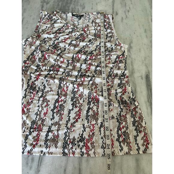 DKNY Print Stretch Knit Surplice Top Blouse Sleeveless Ruching Woman Size Medium - Picture 7 of 9